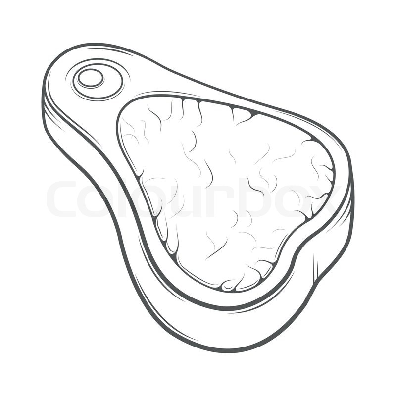 800x800 Raw Slice Of Beef Meat Isolated On White Background. Monochromatic - Raw Sketch