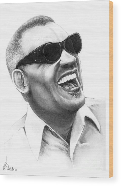 480x732 Ray Charles Wood Print By Murphy Elliott - Ray Charles Sketch