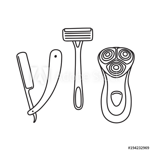 500x500 Set Of Safety, Open Blade And Electric Razor - Razor Blade Sketch