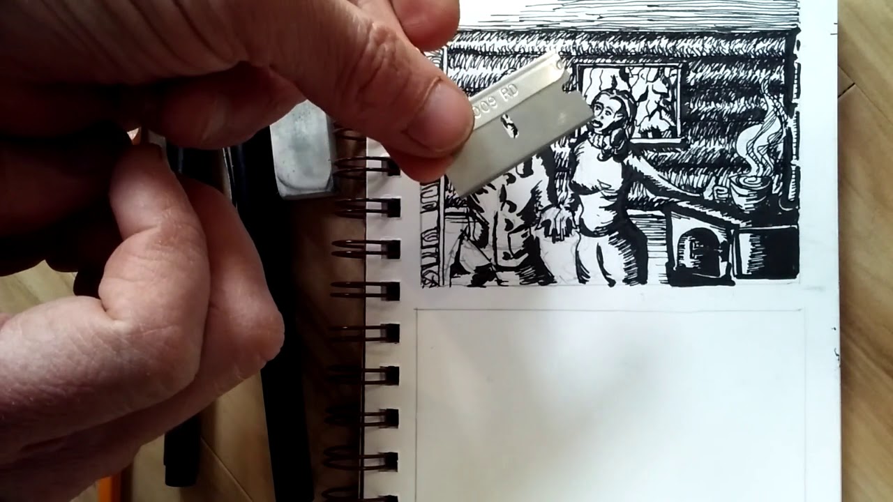 1280x720 Bristol Board Ink Drawing Technique Razor Blade Erase - Razor Blade Sketch