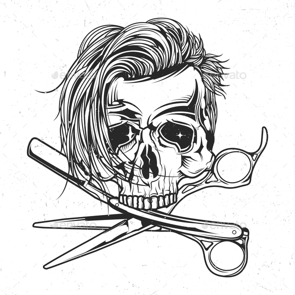 590x590 Skull Razor And Scissors By Antonantipov240 Graphicriver - Razor Sketch