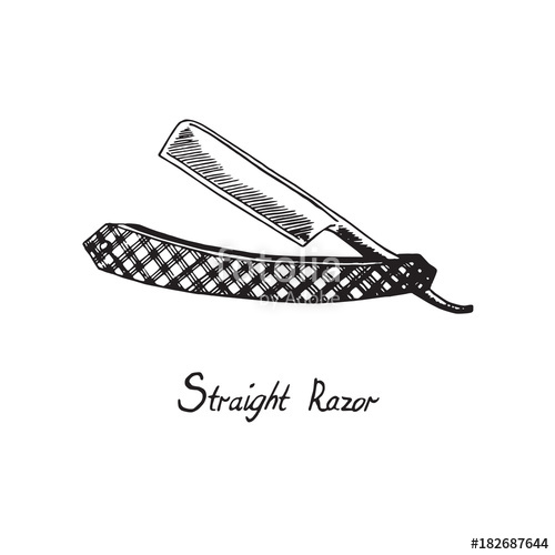 500x500 Straight Razor, Hand Drawn Doodle Sketch With Inscription - Razor Sketch