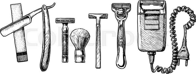 800x304 Vector Hand Drawn Sketch Of Shaving Accessories Set In Ink Hand - Razor Sketch