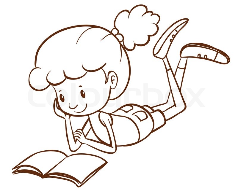 800x644 Illustration Of A Simple Sketch Of A Girl Reading On A White - Reading Sketch