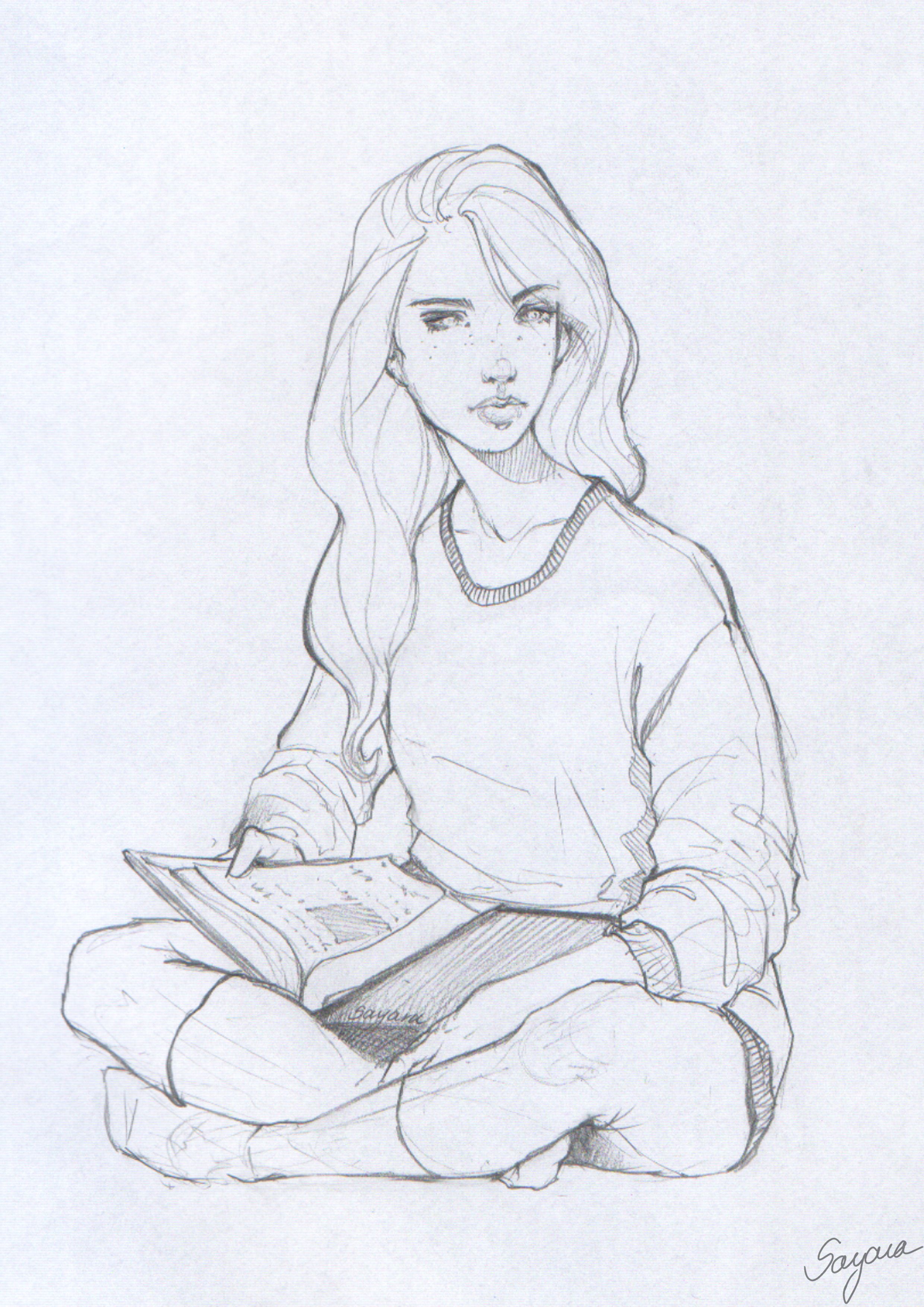2480x3508 Reading Girl By Sayara On @ Draw It 2 - Reading Sketch