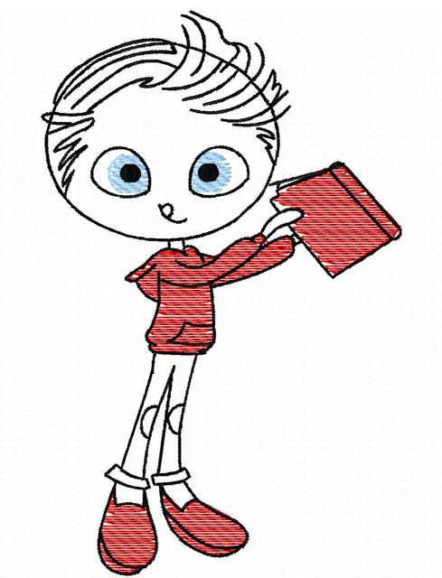 489x640 Swirly Boy Reading Sketch Embroidery Design - Reading Sketch