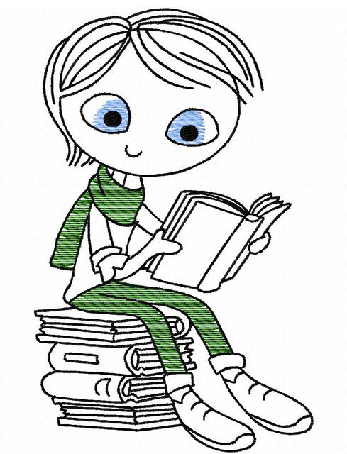 489x640 Swirly Boy Reading 2 Sketch Embroidery Design - Reading Sketch