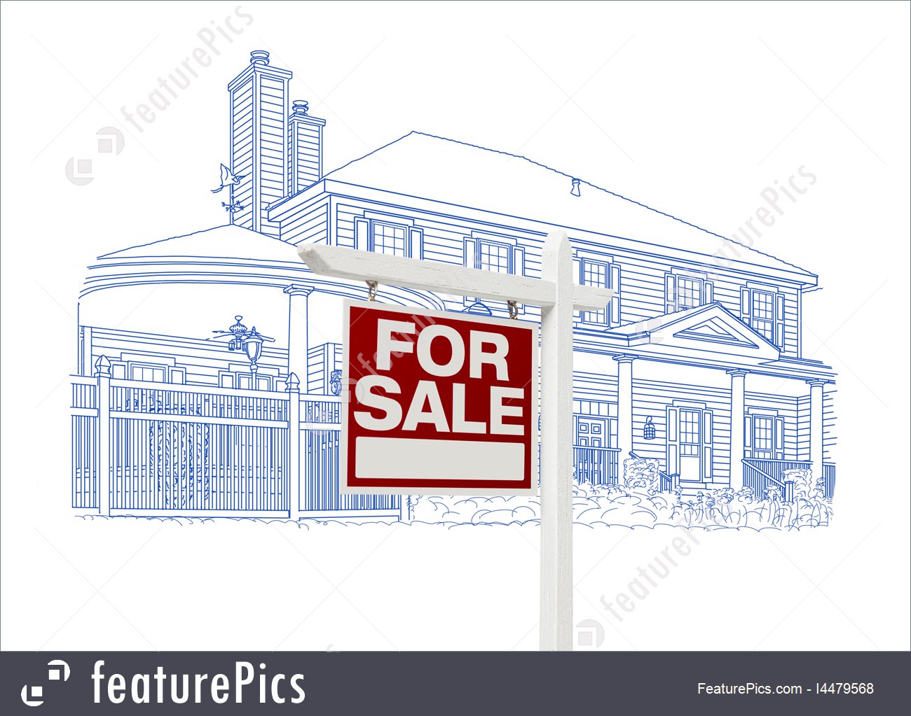 1300x1023 Custom House And Sale Real Estate Sign Drawing On White Stock - Real Estate Sketch