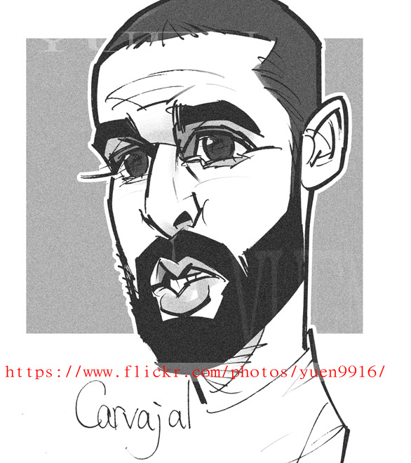 586x660 Carvajal Comic Portrait Sketch Soccer Spain Real Madrid - Real Madrid Sketch
