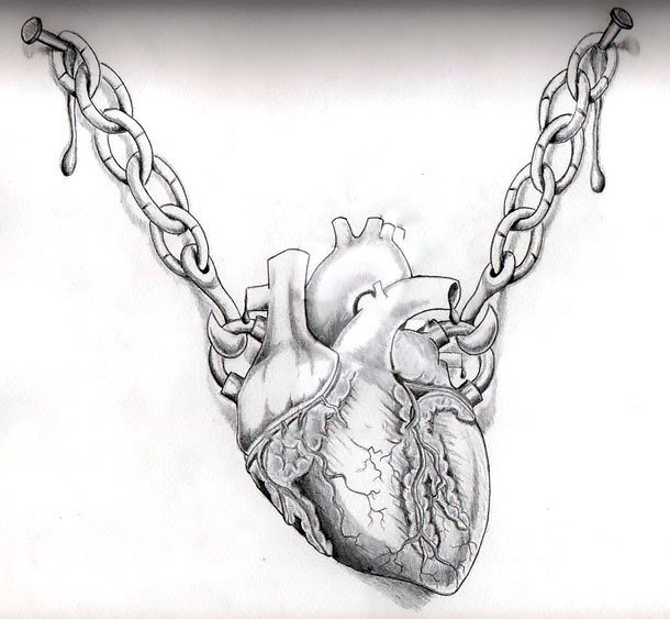 610x563 Realistic Heart Tattoo Design - Realistic Heart Sketch