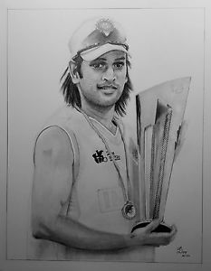233x300 Realistic Pencil Drawing Print Of Indian Cricket Player Ms Dhoni - Realistic Pencil Sketch