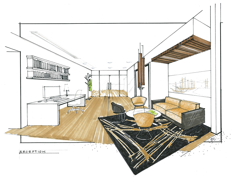 1000x762 Interior Design Bpsm Architects - Reception Sketch