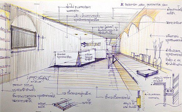 581x357 Sketch Design Reception Amp Waiting Area With Color Pencil Misumi - Reception Sketch