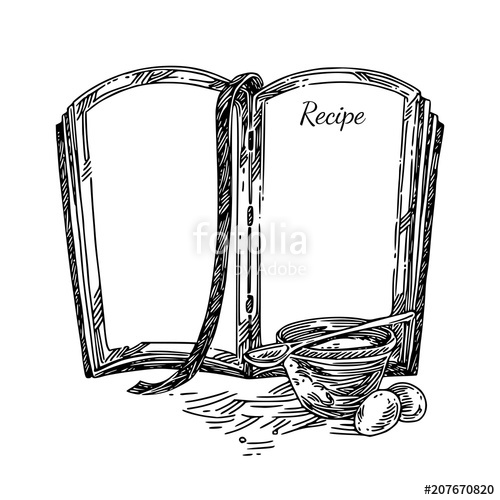 500x500 Open Cookbook For Recipe. Sketch. Engraving Style. Vector - Recipe Sketch