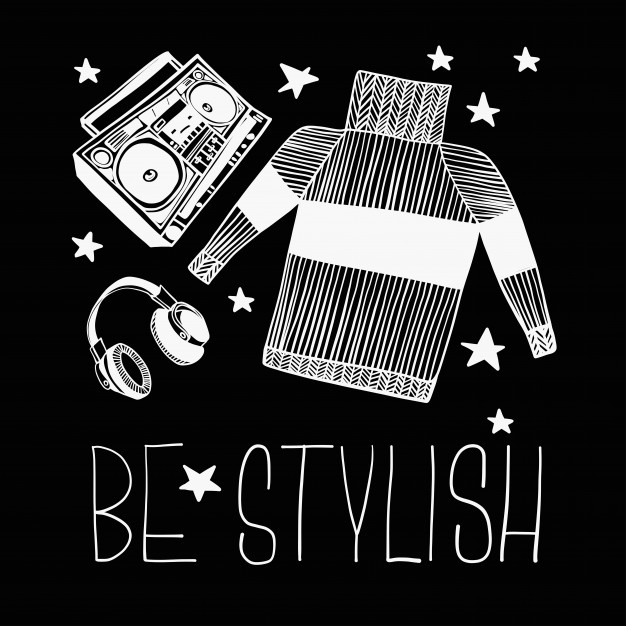 626x626 Hand Drawing Sketch Of Sweater, Record Player And Headphones - Record Player Sketch