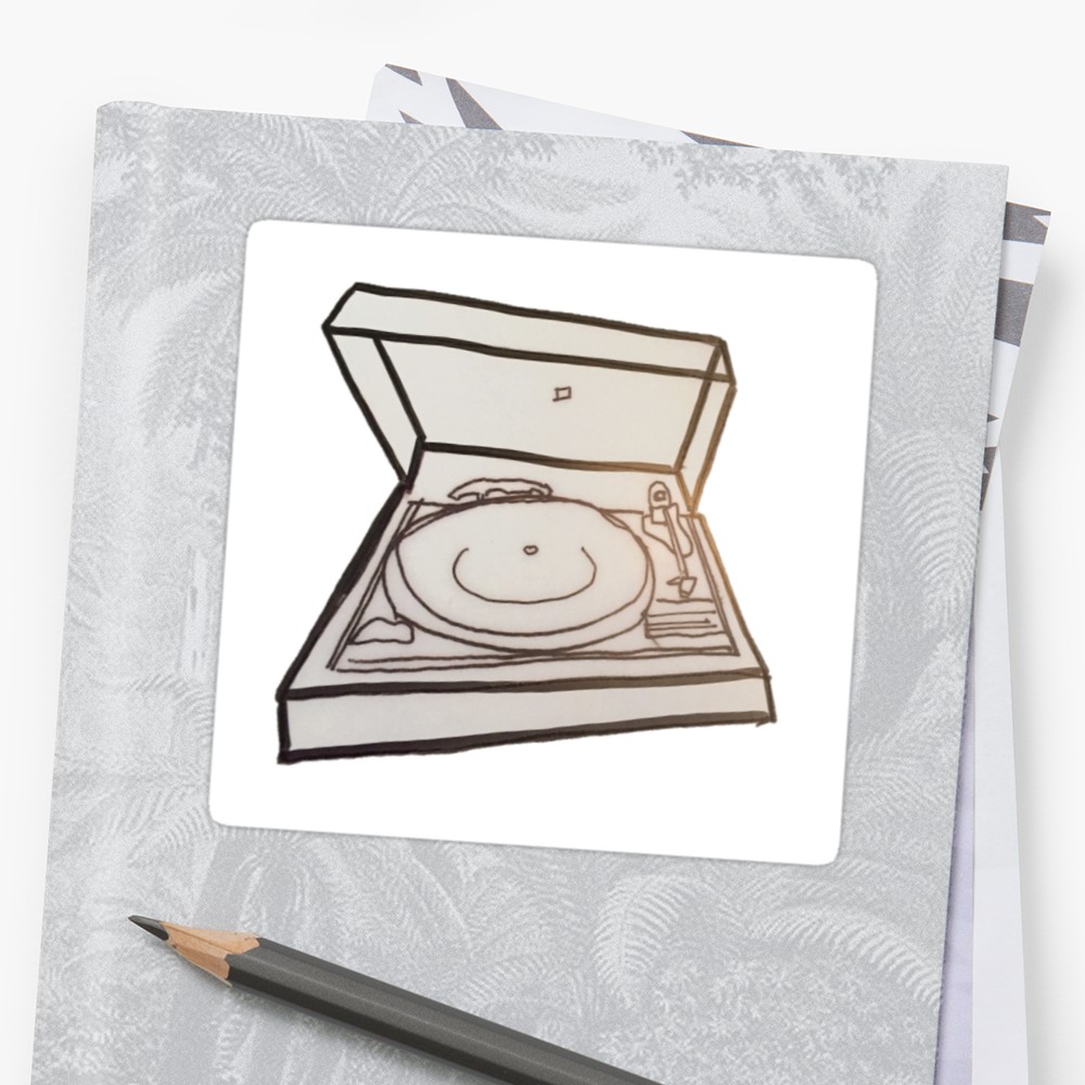 1000x1000 Retro Record Player Stickers By Karen1973 Redbubble - Record Player Sketch