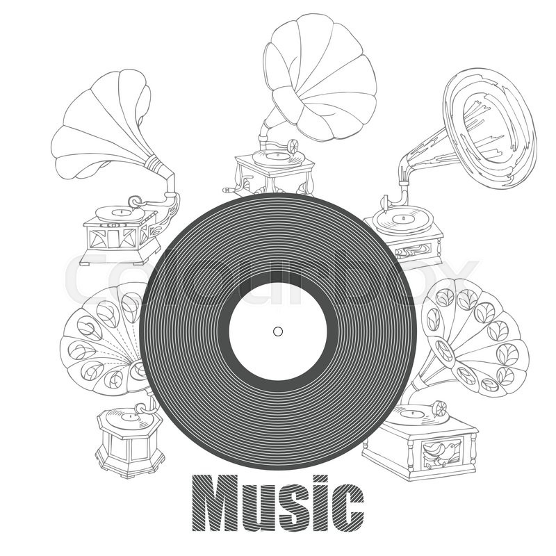 800x800 Background With Gramophones.hand Drawn Sketches Old Record Player - Record Sketch