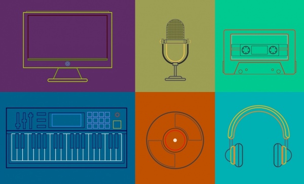 600x364 Music Recorder Design Elements Flat Colored Sketch Free Vector In - Recorder Sketch