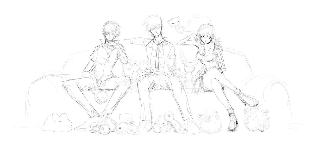 1302x614 Pokemon - Red And Blue Sketch