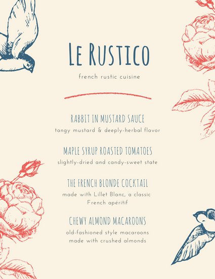 425x550 Red And Blue Illustrated Sketch French Menu - Red And Blue Sketch