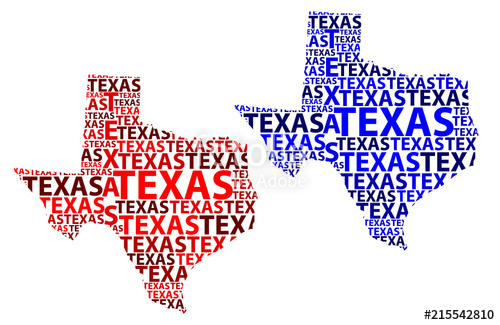 500x325 Sketch Texas (United States Of America) Letter Text Map, Texas Map - Red And Blue Sketch