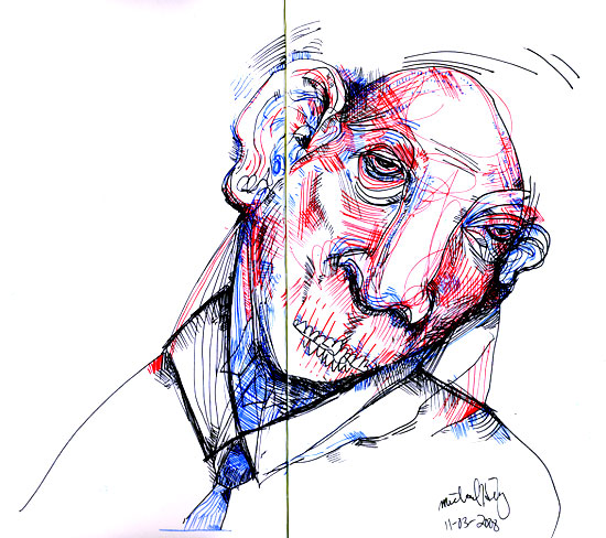 550x488 Some New Redlacklue Ink Drawings Michael Herring - Red And Blue Sketch