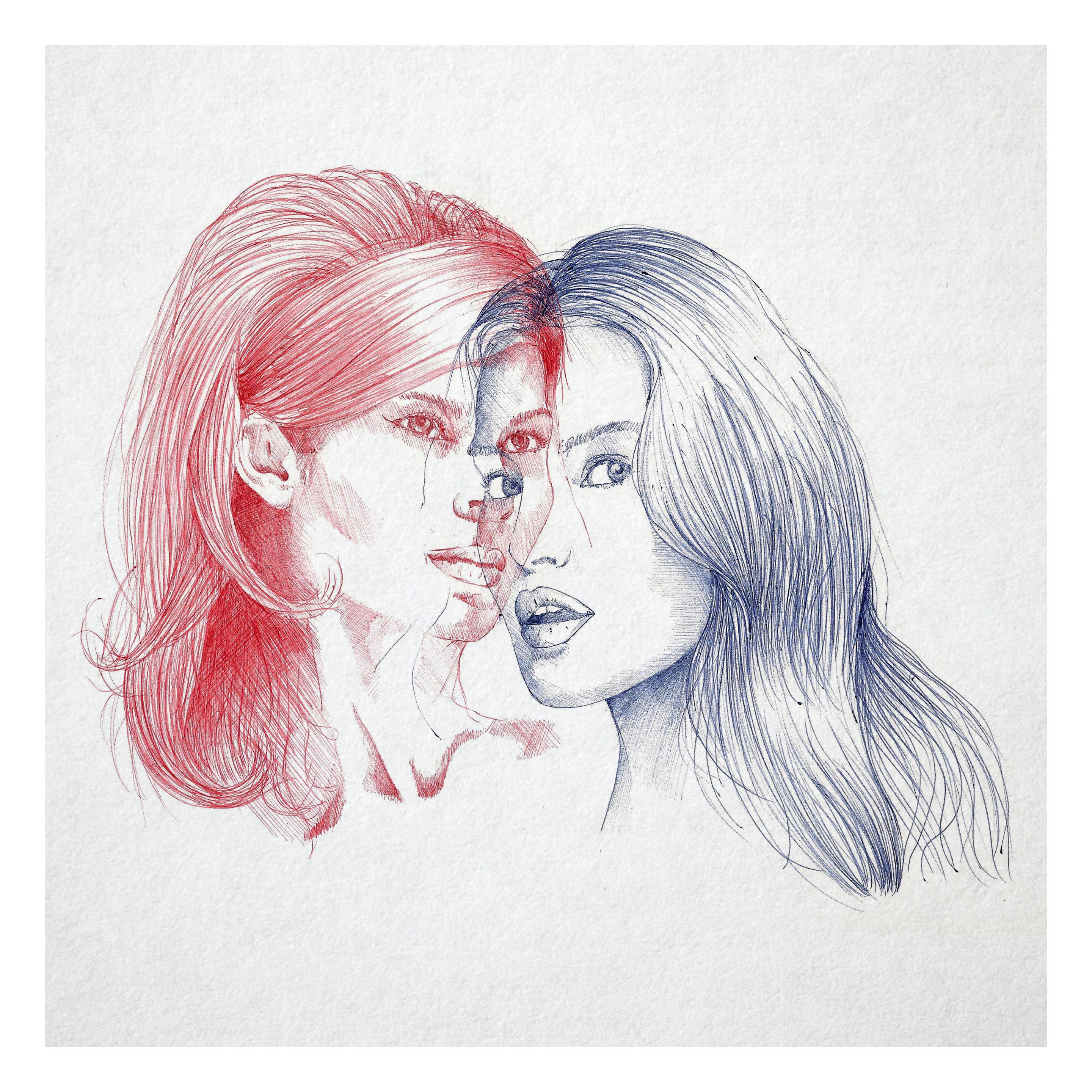 2880x2880 Biro Ballpen Red Blue 21 X 21 Cm Damien Duhamel - Red And Blue Sketch