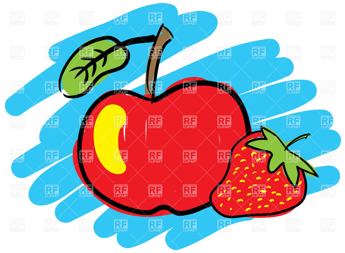 1200x880 Colorful Sketch Of Strawberry And Red Apple Vector Image Vector - Red Apple Sketch