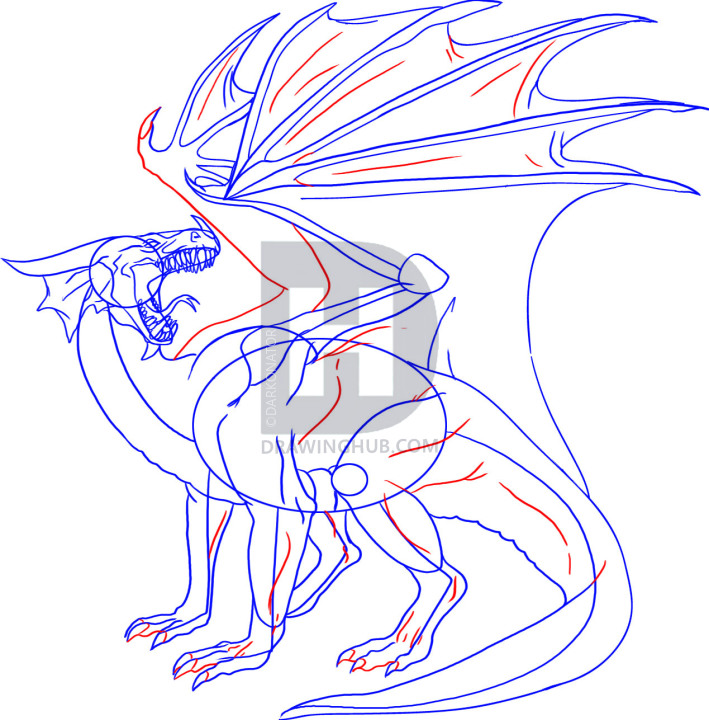 709x720 How To Draw A Red Dragon, Step By Step, Drawing Guide, By - Red Dragon Sketch