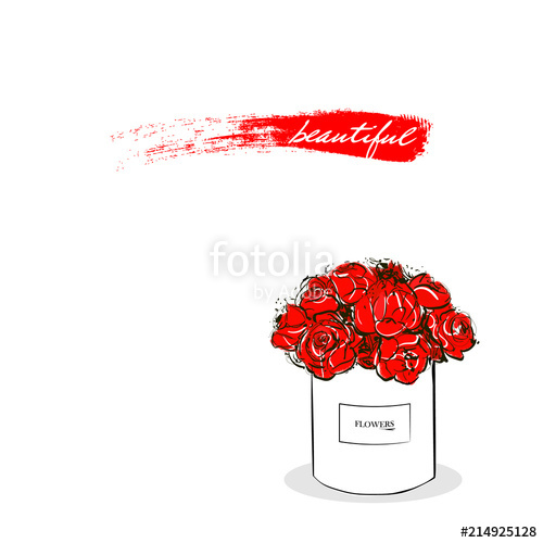 500x500 Beautiful Red Flower White Box Vector Hand Drawn Fashion Sketch - Red Flower Sketch
