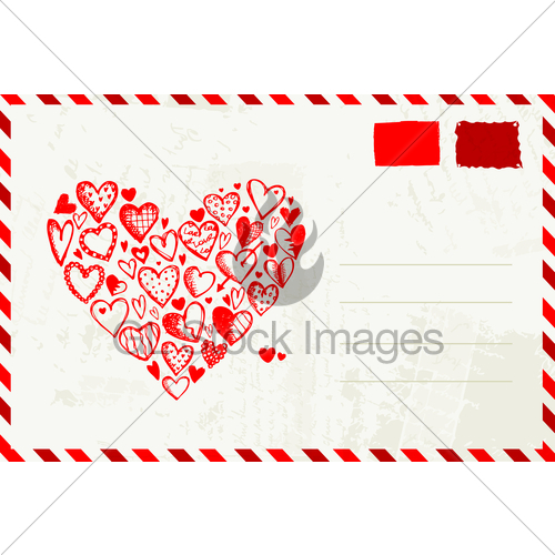 500x500 Valentine Envelope With Red Heart Sketch And Place For Yo... Gl - Red Heart Sketch