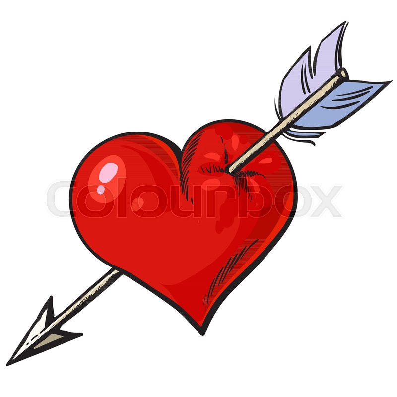 800x800 Cartoon Red Heart Pierced By An Arrow. Hand Drawn Vector - Red Heart Sketch