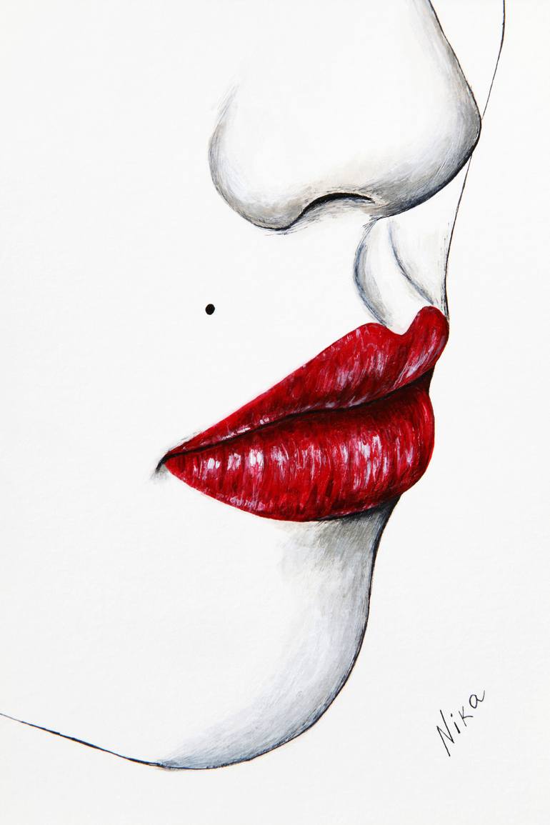 770x1155 Red Lips Painting By Nika Art Saatchi Art - Red Lips Sketch
