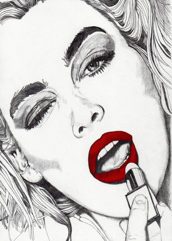 600x840 Red Lips By Paul Nelson Esch Metal Posters - Red Lips Sketch