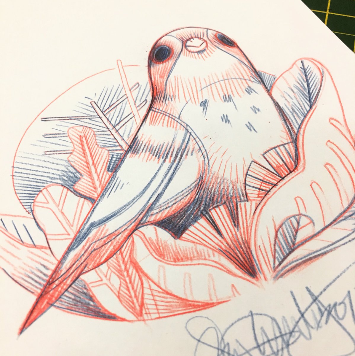 1198x1200 Guy Mckinley On Twitter Original Bluered Pencil Sketch Going In - Red Pencil Sketch