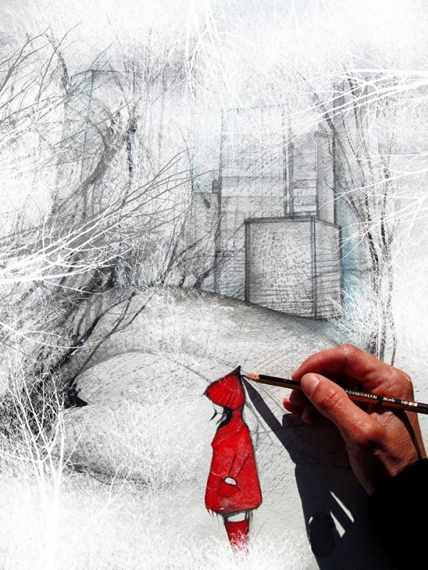 600x800 The Wolf And The Little Red Riding Hood, Illustration By Delphine - Red Riding Hood Sketch