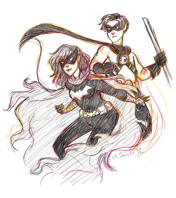 600x675 Black Bat And Red Robin Sketch By Msciuto - Red Robin Sketch