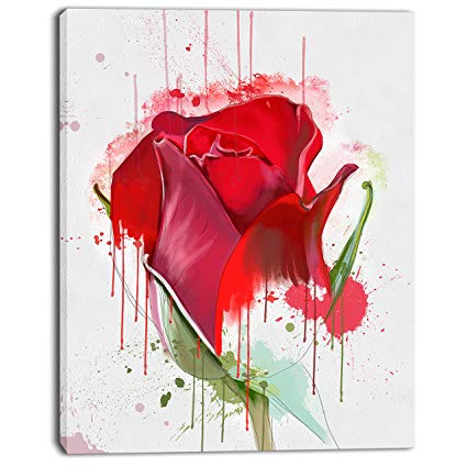 425x425 Design Art Colorful Red Rose Sketch Watercolor Floral - Red Rose Sketch