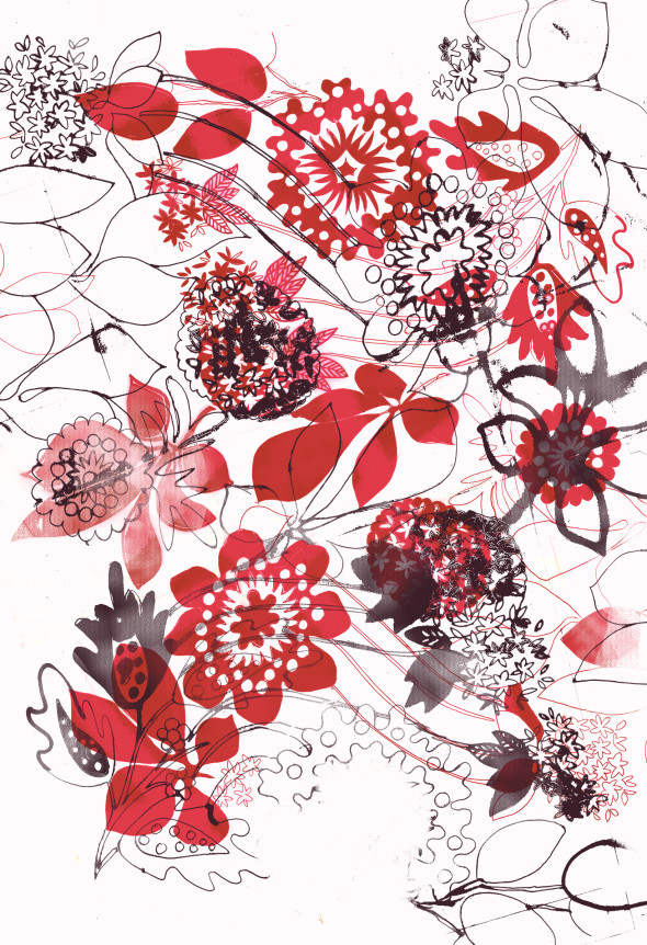 590x862 Red Sketch Flowers Fabric Folio - Red Sketch