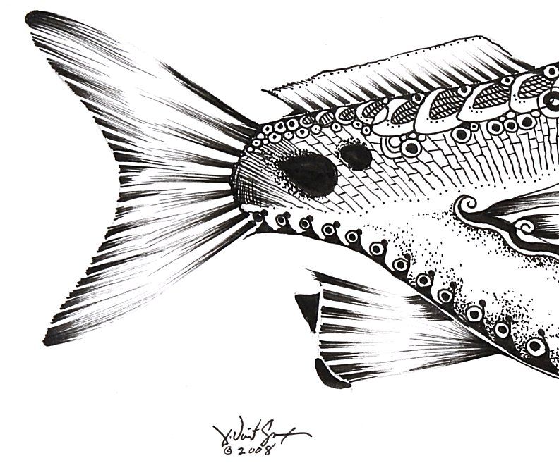 792x657 Redfish Art Abstract Redfish 1 (2008) Original Ink On Paper - Redfish Sketch