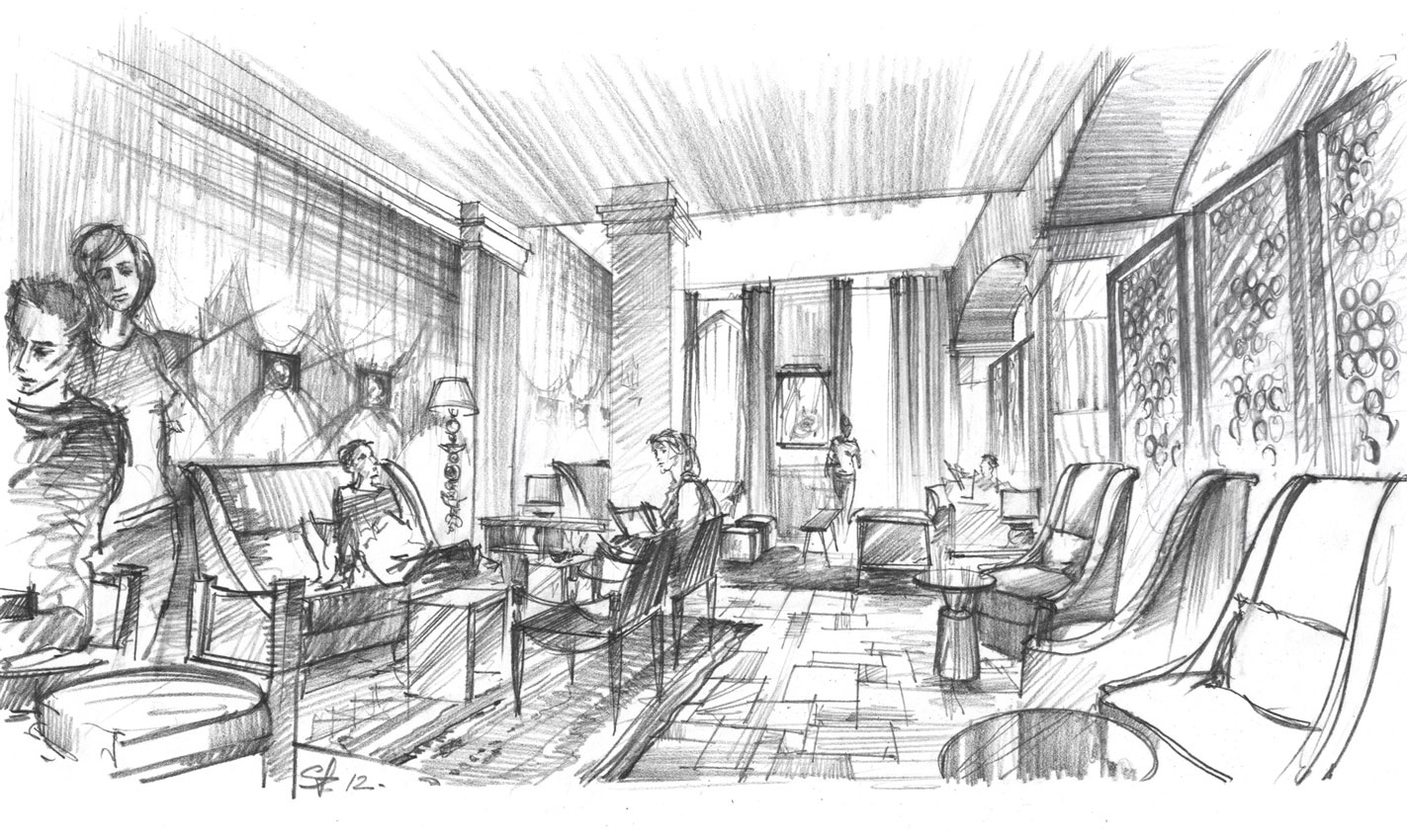 1423x850 Freehand Architectural Pencil Sketch - Refinery Sketch