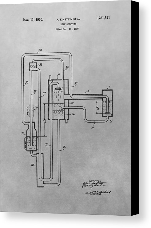 491x740 Einstein Refrigerator Patent Drawing Canvas Print Canvas Art By - Refrigerator Sketch