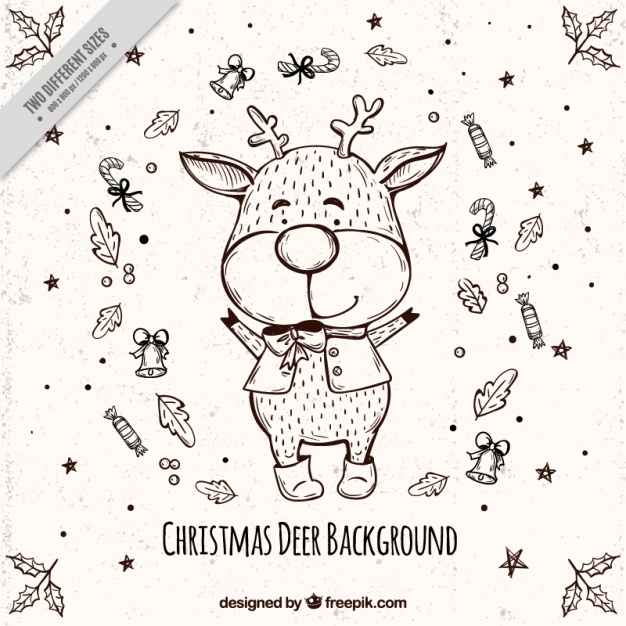 626x626 Lovely Reindeer Sketch Background Vector Free Download - Reindeer Sketch