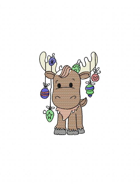 489x640 Christmas Moose Sketch Embroidery Design - Reindeer Sketch