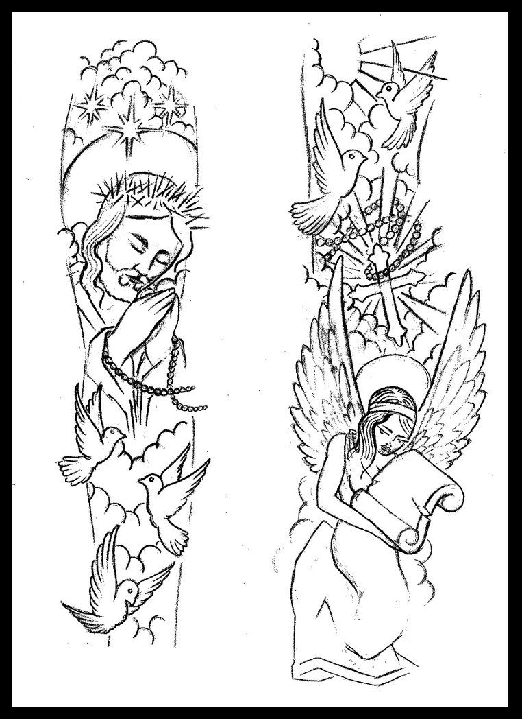 762x1048 Tattoo Drawings Religious Sleeve Tattoo Design By ~thirteen7s On - Religious Tattoo Sketches