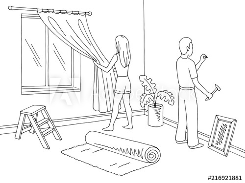 500x375 Renovation Room Home Interior Graphic Black White Sketch - Renovation Sketch