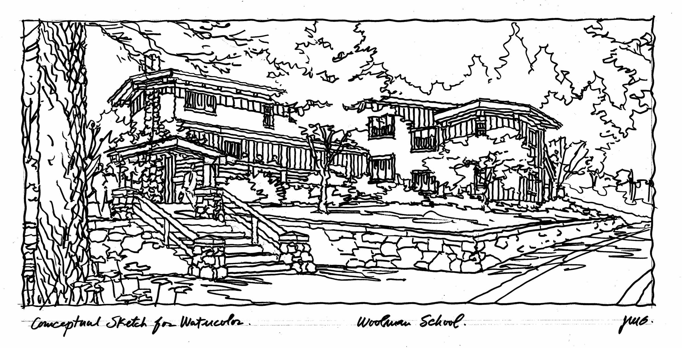 2391x1223 Sketch Of Private School Renovation For Sierra Foothills Jeffrey - Renovation Sketch