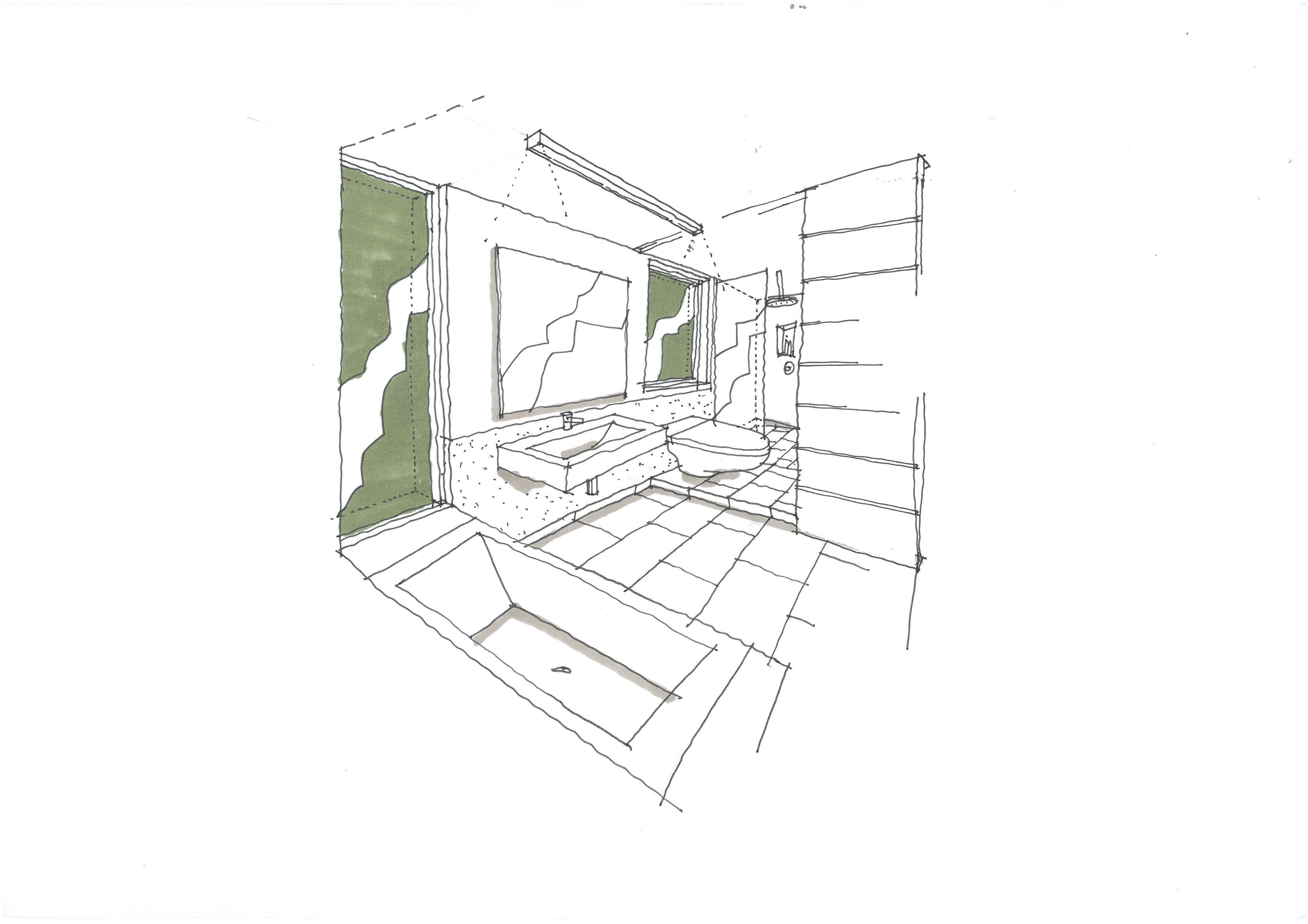 3307x2338 Sketch Of A Proposed Bathroom Renovation To A House In Newlands - Renovation Sketch