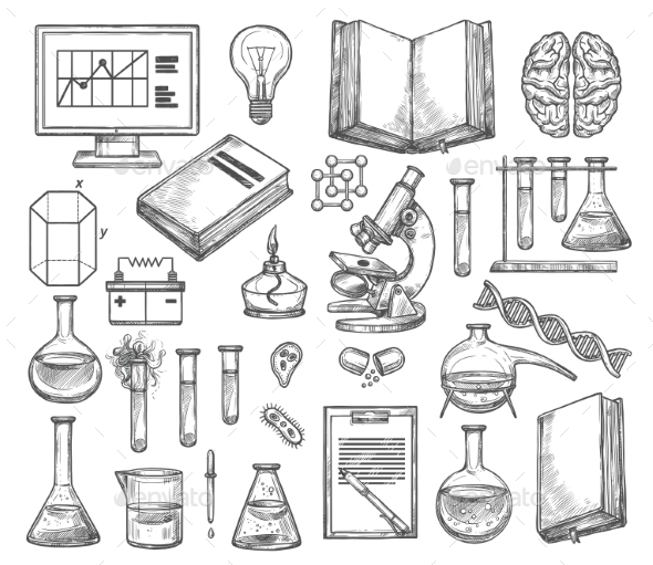 590x511 Science And Research Laboratory Vector Sketch By Vectortradition - Research Sketch