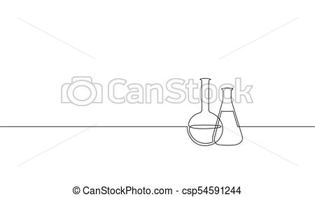 450x282 Single Continuous Line Art Chemical Science Flask. Scientific - Research Sketch